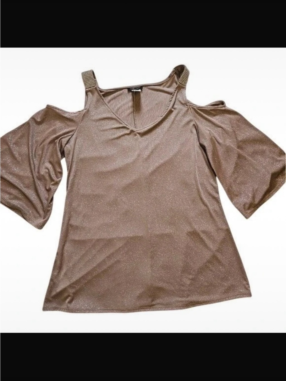 Sparkle Cold-Shoulder V-Neck Women's Top - Blush S. Levine Sz Large EUC - Picture 4 of 11